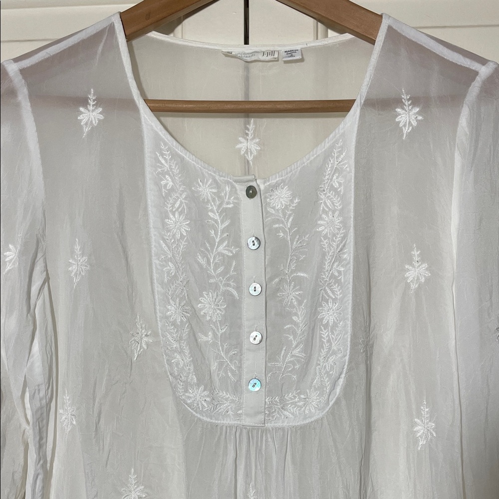 Sheer White Blouse with Embroidery